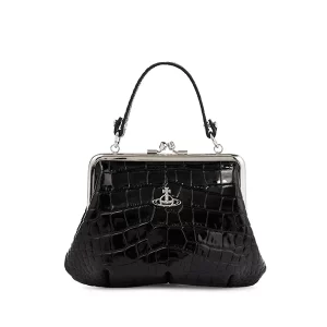 Vivienne Westwood Granny Small 仿鱷魚紋皮革手拿包 手提斜挎包 黑色