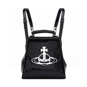 Vivienne Westwood 仿鱷魚紋皮革雙肩包 後背包 黑色