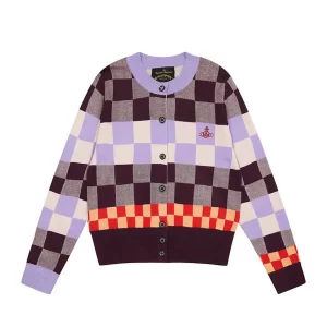 【2色】Vivienne Westwood 西太后格紋撞色開衫 秋冬休閒小眾針織衫 女款
