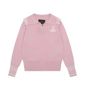 Vivienne Westwood 西太后土星提花Polo領套頭針織衫 粉色